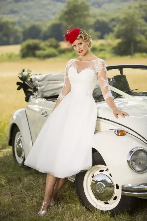 Polly 50s Style Short Lace Wedding Dress With Sleeves Brighton