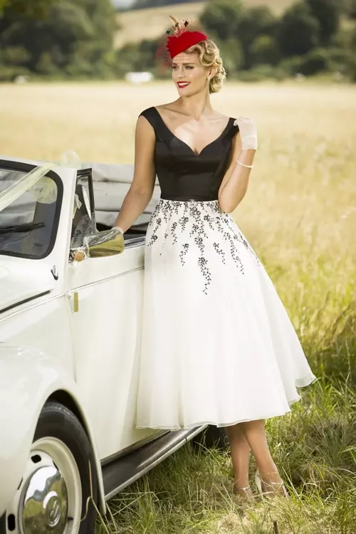 Bea 50s Style Embroidered Tea Length Wedding Dress Brighton Belle