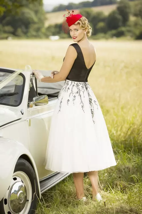Bea | 50S Style Embroidered Tea Length Wedding Dress | Brighton Belle