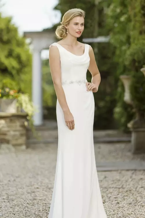 W280 Slim Chiffon Wedding Dress With Draped Cowl Front True Bride
