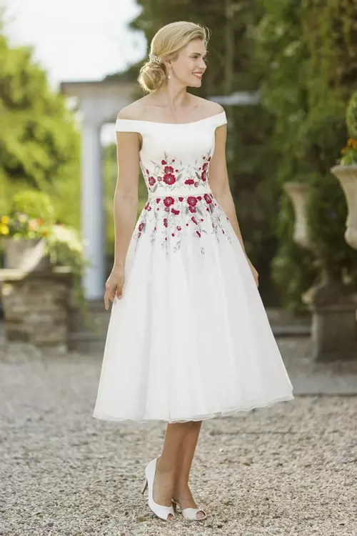 Fleur Embroidered Short Wedding Dress Swing Skirt Brighton Belle
