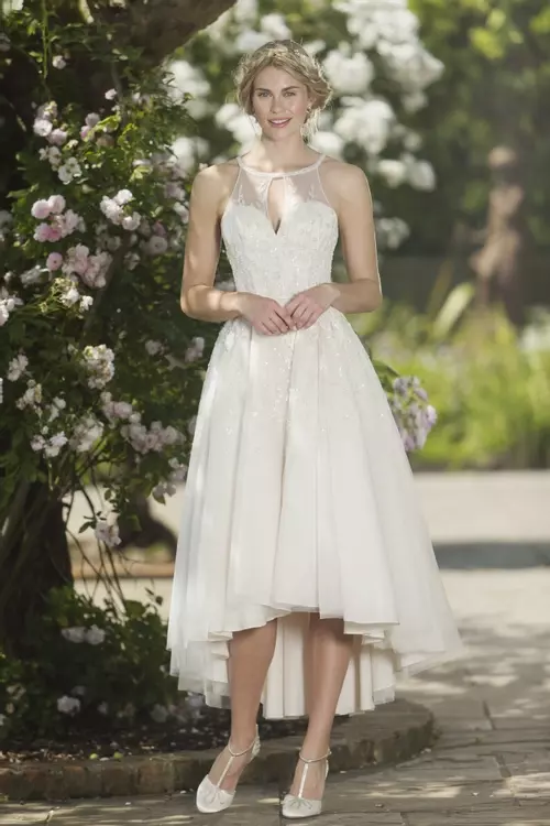 W264 High Low Tulle Wedding Dress With Beaded Lace True Bride