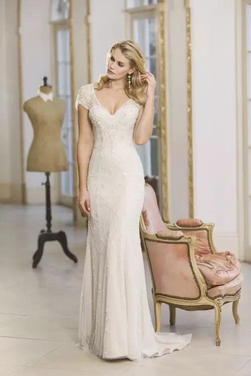W306 Old Hollywood Glam Bridal Gown With Beaded Sleeves True Bride