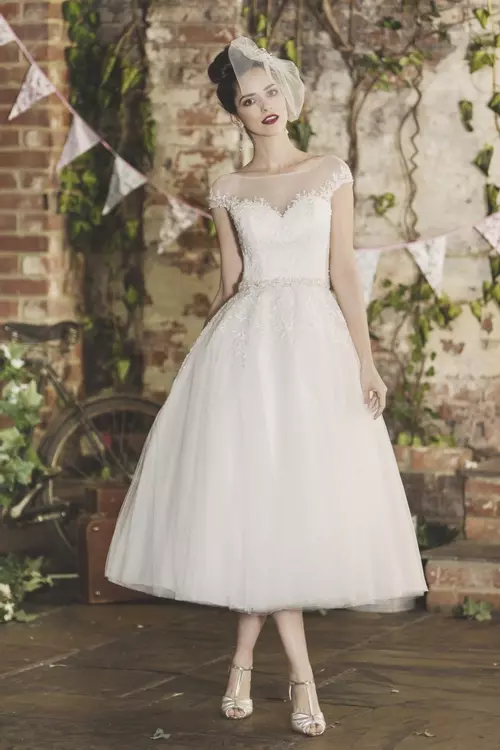 Charlotte Retro Style Tea Length Lace Wedding Dress Brighton Belle