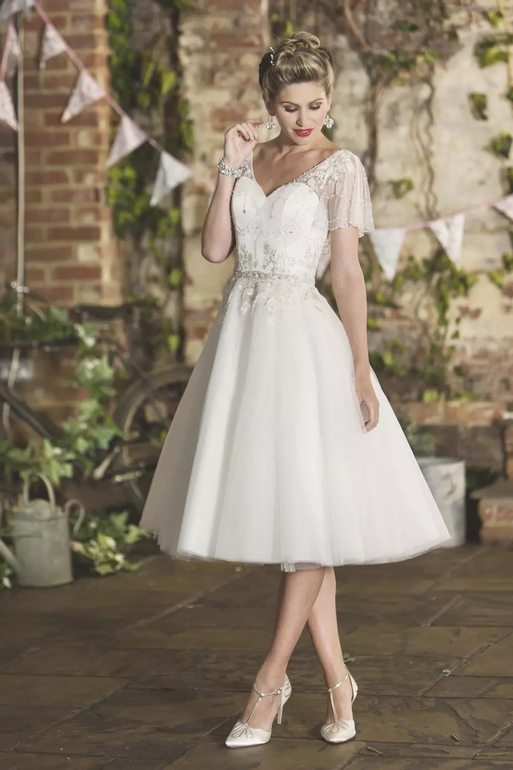 Chloe | Vintage Style Embroidered Short Wedding Dress | Brighton Belle