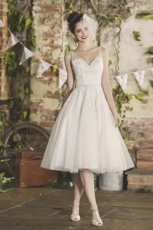 Sadie Vintage Polka Dot Tea Length Wedding Dress Brighton Belle