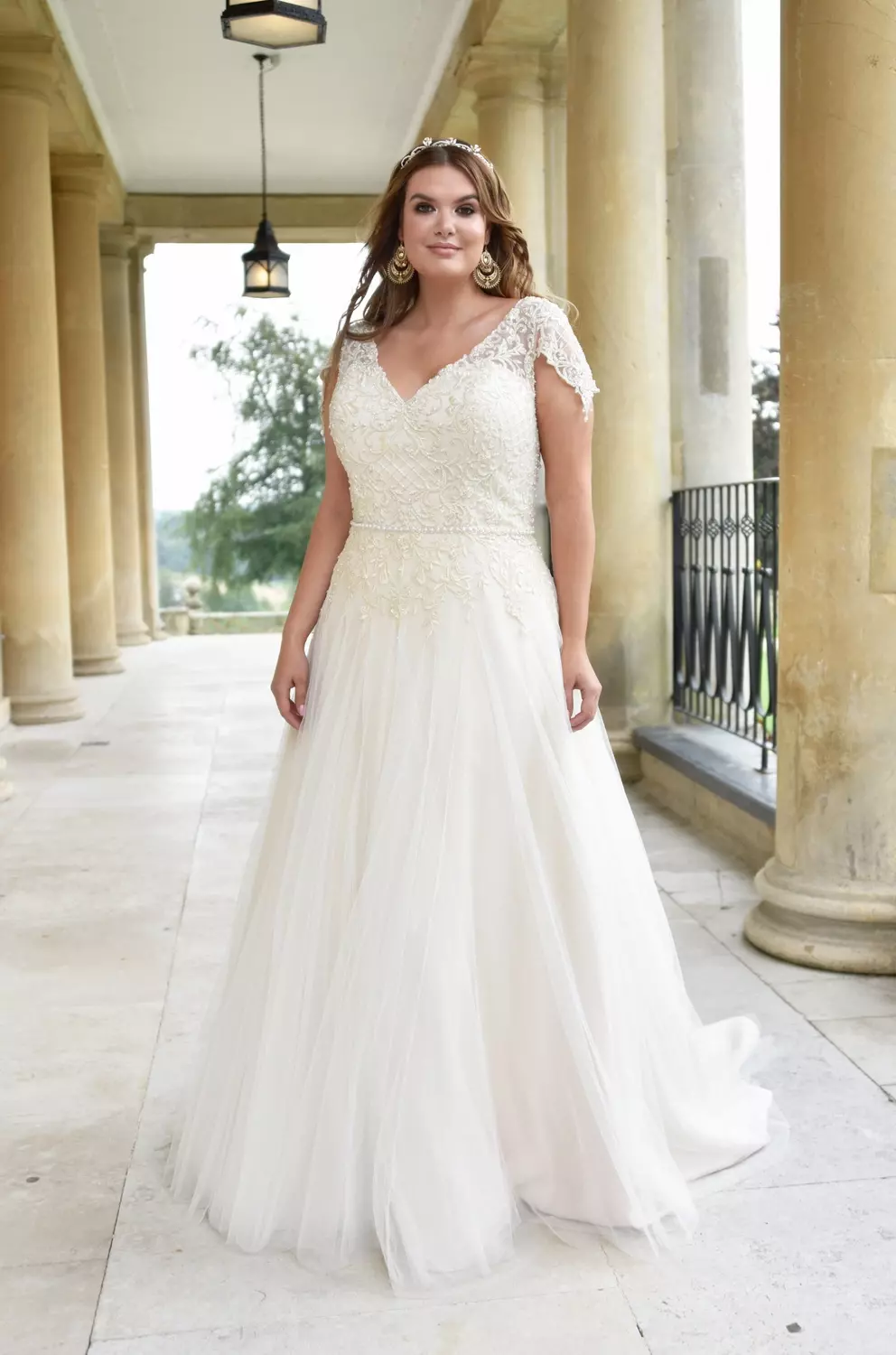 TC-W313 | Plus Size Wedding Dress with Beaded Sleeves | True Curves