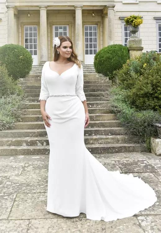 Tc W403 Crepe Sleeved Fit Flare Plus Size Bridal Gown True