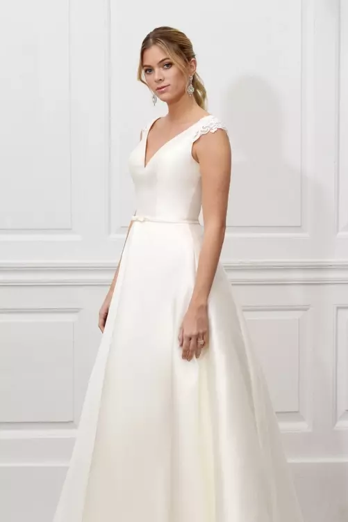 Alma Classic Bridal Gown With A Lace Back And Bow Belt True Bride