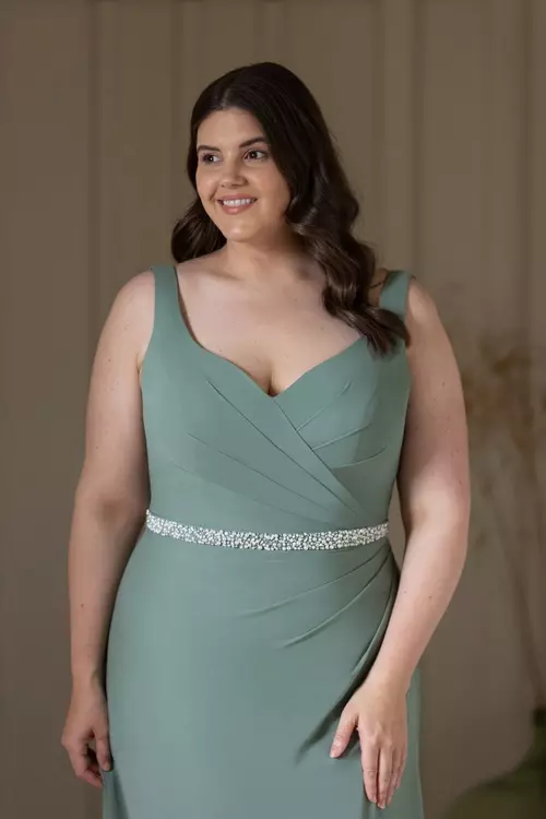 Eliza M420 | Beaded Pleated V-Neck Bridesmaid Dress | True Bridesmaids