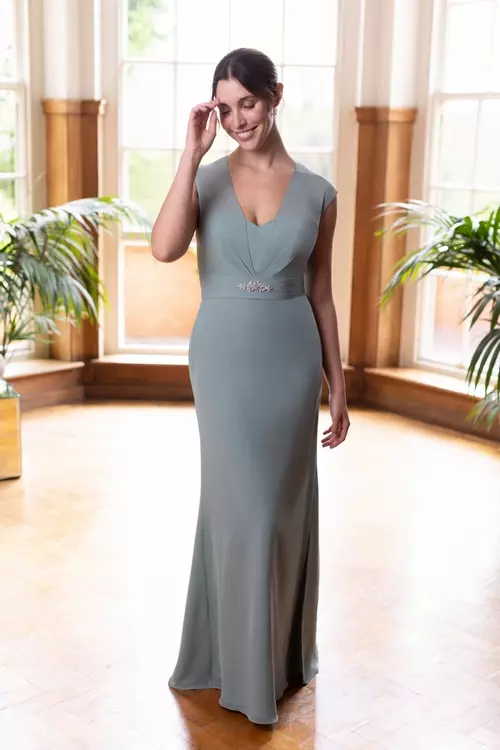 blue dress for baby girl V Neck Empire Pink Bridesmaid Dress with Side Slit – FancyVestido main image 1