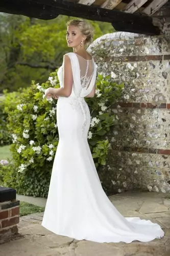 Allie W352 | V-Neck Lace Cowl Back Bridal Gown | True Bride