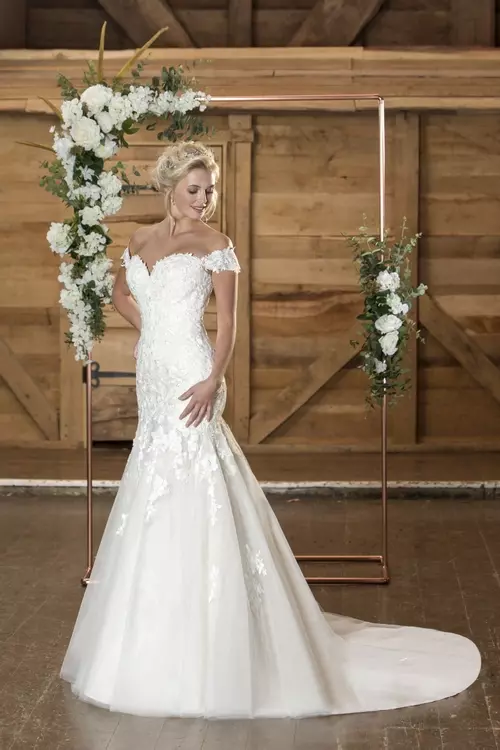 Arabella W346 Off Shoulder Lace Fishtail Wedding Dress True Bride