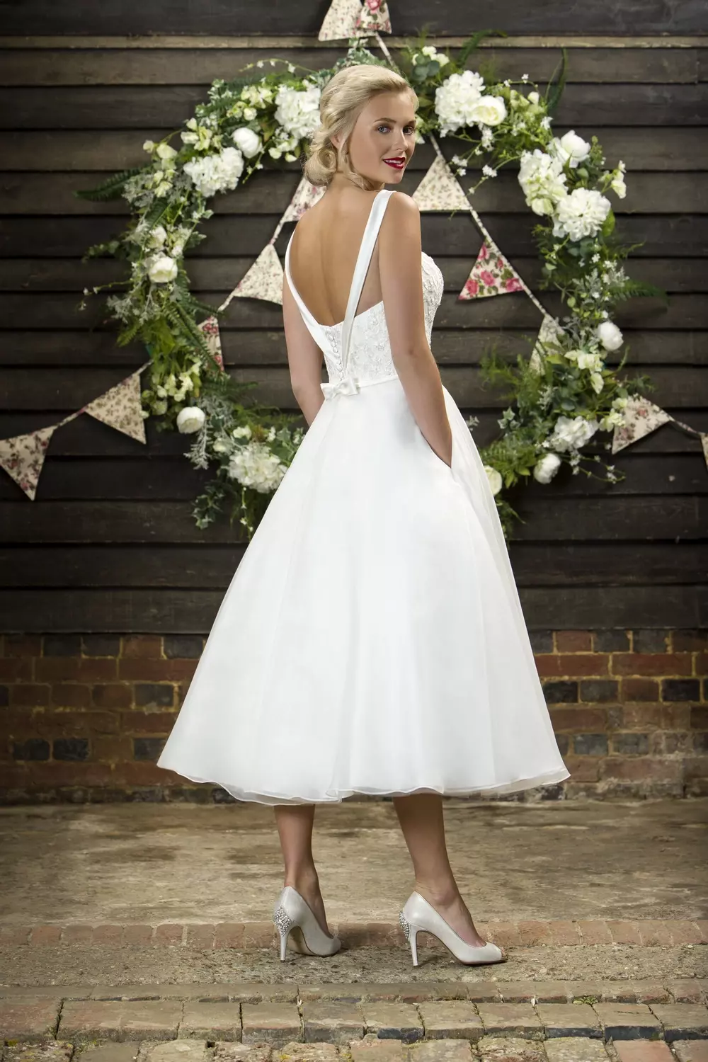 Mabel | Low Back Short Bridal Gown with Retro Collar | Brighton Belle