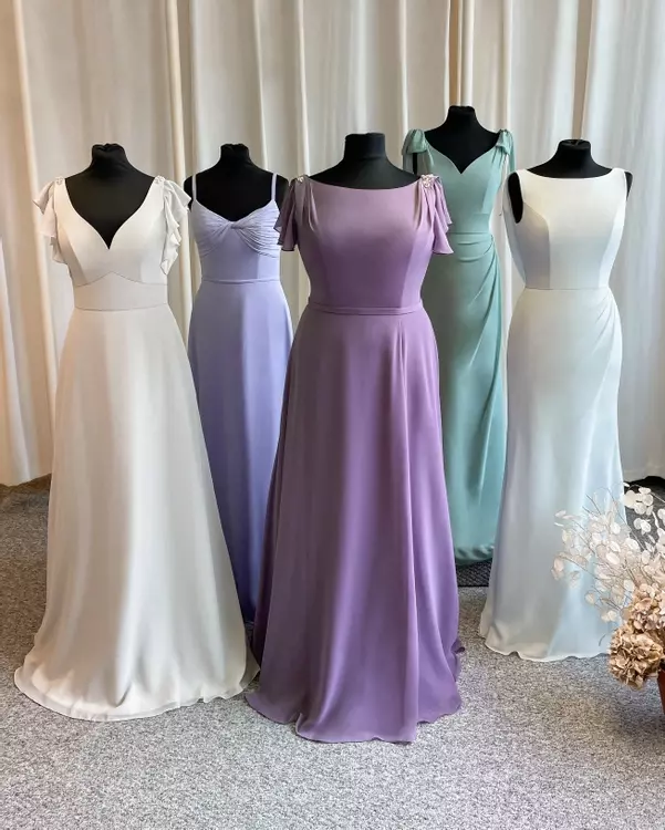 Jolie E216 | Elegant Bridesmaid Dress with Chiffon Bows | Essentials
