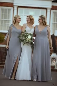 princess polly baby blue dress AW Etta Dress, Champagne Crystal Satin Satin Charmeuse Floor Length Square  Neckline Bridesmaid Dresses