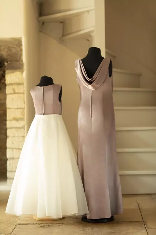 french truffle bridesmaid dress Fallon Satin Dress