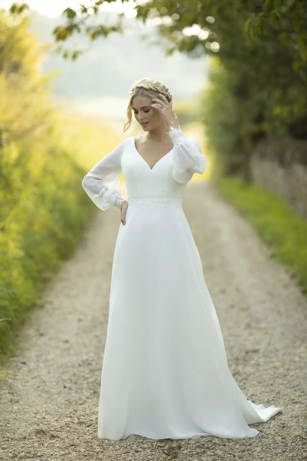 Sedona W398 | Modern Boho Bridal Gown with Bishop Sleeves | True Bride