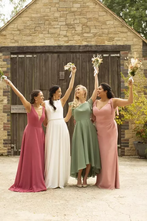 open lace back dress Pink Short Bridesmaid Dress,Lace Bridesmaid Dress,High Neck Bridesmaid Dress,BD00210, US12 / Red main image 1