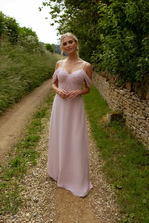 true bridesmaid dresses M488 | Pleat Bodice Dress with Floaty Sleeve Drapes