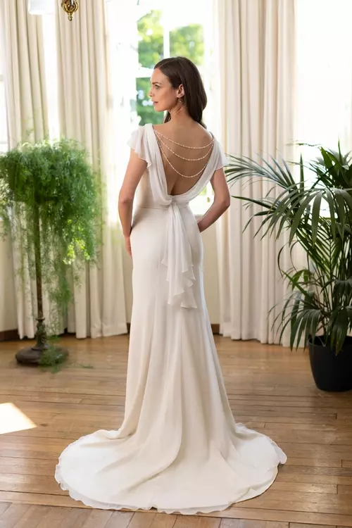 sachin and babi light blue dress A-line Bateau Half Sleeve Tea-Length Chiffon Wedding Dress with Lace S3188W  - Wedding Dresses main image 1