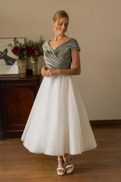 strapless open back dress Cinnamon Rose Color Mother of The Bride Dresses A Line Lace Top Tea Length Chiffon Mother of The Bride Dresses main image 0