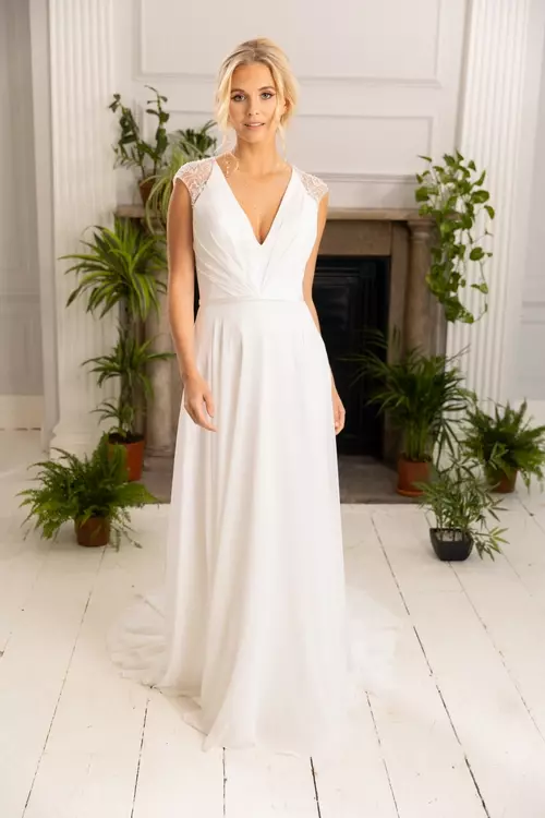 sachin and babi light blue dress Loren W455 | Beaded Back Chiffon Wedding Dress