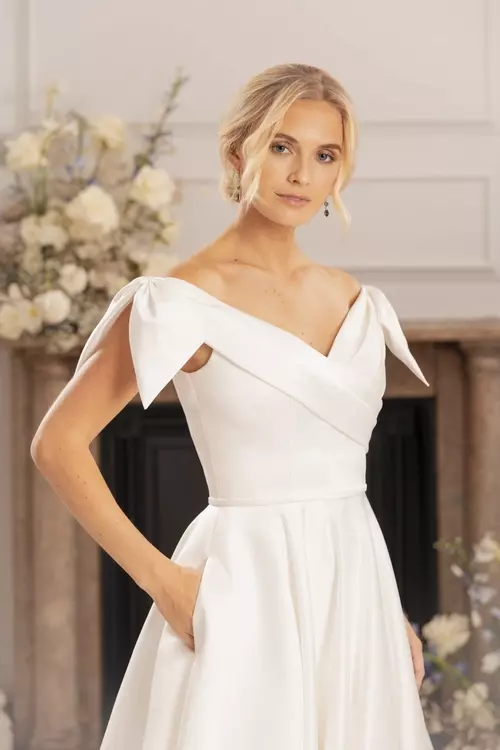 Lori | Satin Tea Length Dress with Oversized Bows