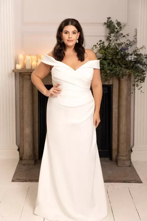 slim fit dress slacks Plus Size Long Sleeves Off the Shoulder Lace Mermaid Bridal Gowns TWA086