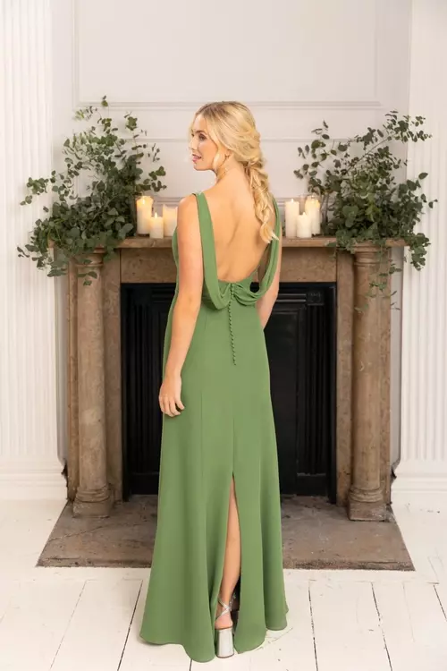 Cecile M531 | High Neck Chiffon Dress with Open Cowl Back | True Bridesmaids