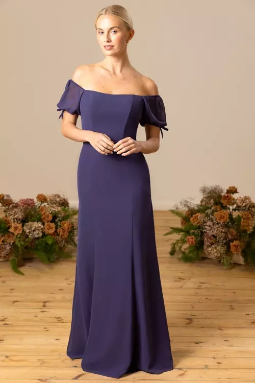 off the shoulder bridesmaid dresses uk Off the Shoulder Side Split Chiffon Bridesmaid Dress