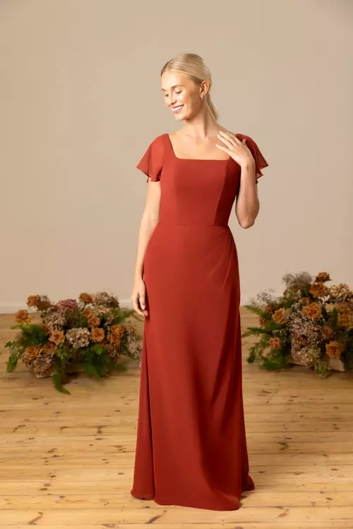 E272 | Chiffon Bridesmaid Dress with Waterfall Frill