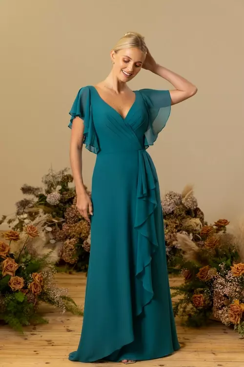 Kenze | Figure FLattering Chiffon Dress with Floaty Sleeves | Luna by True  Bride