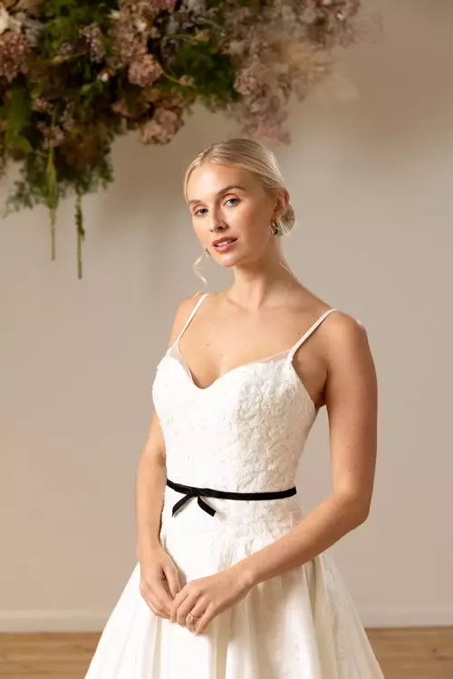 Ciel | Modern Drop Waist Mikado Bridal Gown | Nicki Flynn