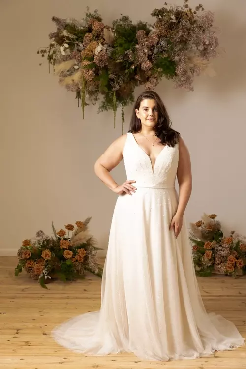 Allegra | Dreamy Glitter Bridal Gown with Hand Beaded Details | True Curves