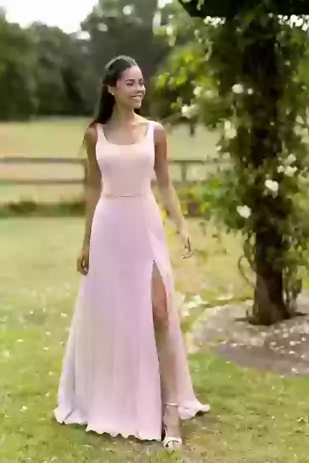 true bride bridesmaid dresses prices Chiffon Two Piece Bridesmaid Dresses Cheap Long Off The Shoulder Bride –  TANYA BRIDAL main image 1