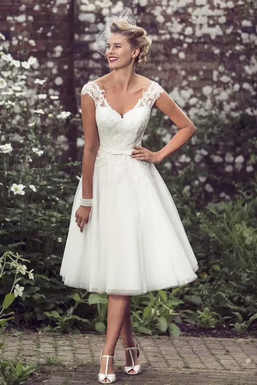 Lottie 50s Style Short Beaded Lace Wedding Dress Brighton Belle