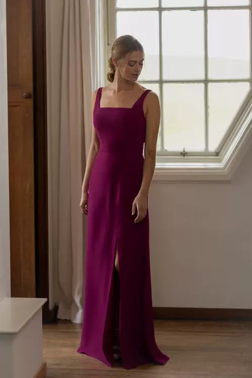 rose violet bridesmaid dresses Zapaka Women Vintage Mauve V-Neck Bridesmaid Dress A Line Long Wedding Guest Dress with Sleeves, Vintage Mauve / US20W